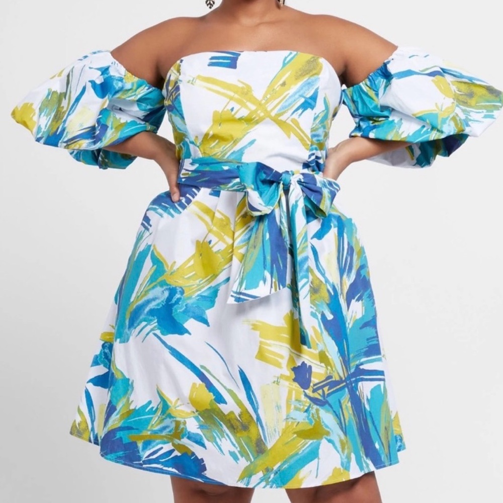 New York & Company Blue and Yellow Dress
